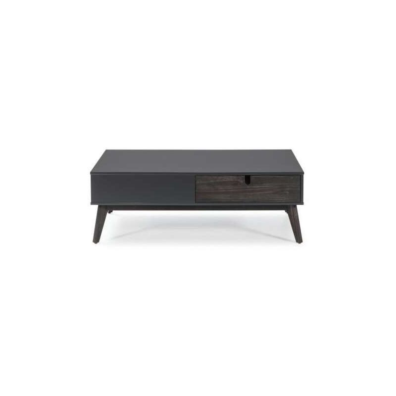 

Mesa de centro rectangular con cajones lacado en gris antracita Largo: 110 cm Ancho: 60 cm Alto: 39 cm.