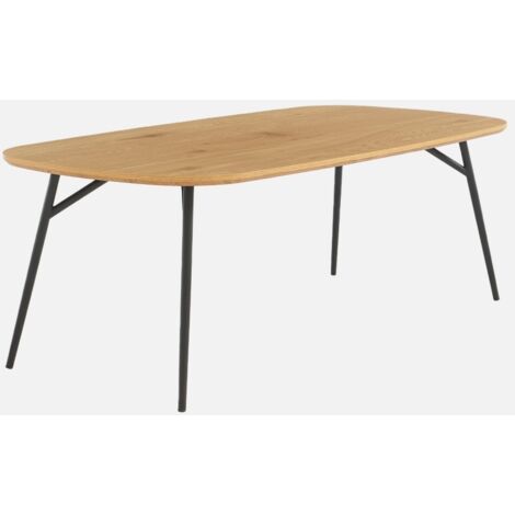 Mesa de centro rectangular con patas de metal negro y efecto roble