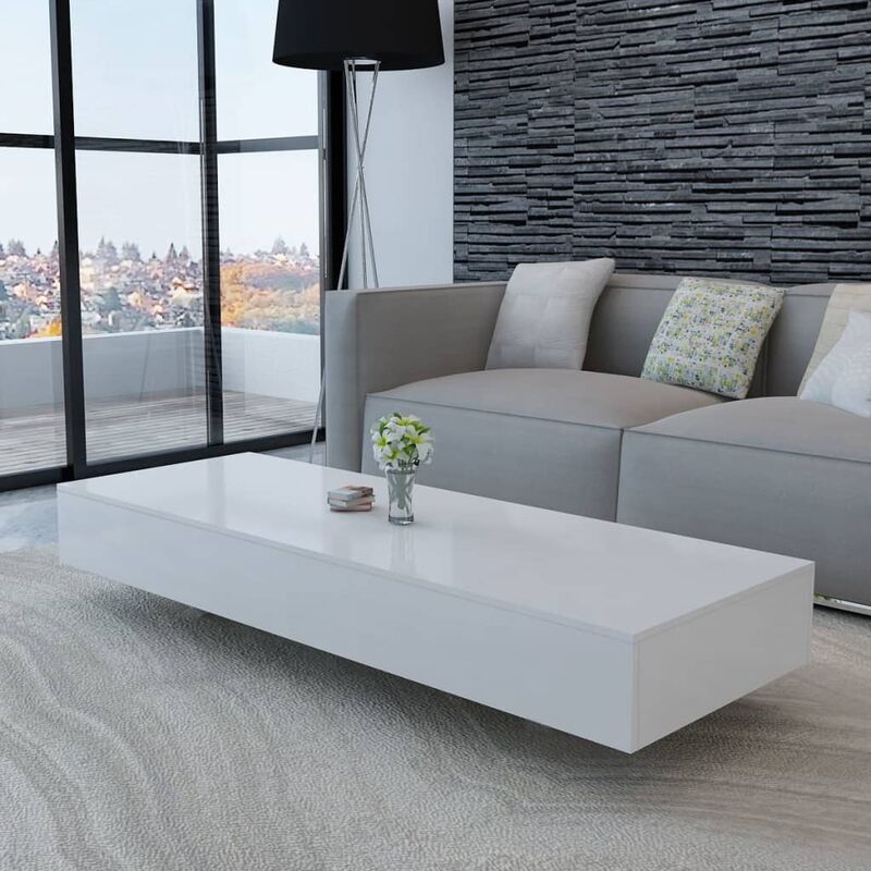 

Mesa de centro rectangular de fibra de vidrio blanco brillante - Blanco