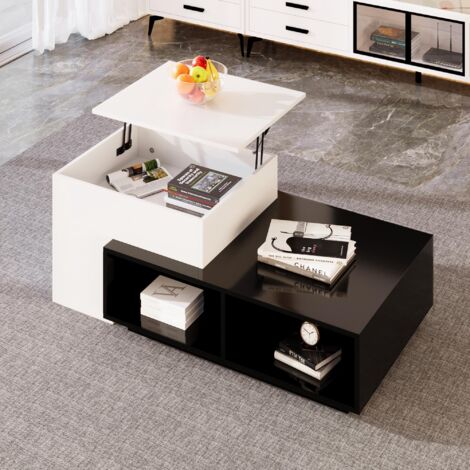Mesa de centro rectangular de interior, mesa de centro en blanco y negro, mesa combinada elevable, ideal para salón, estudio, apartamento y oficina.
