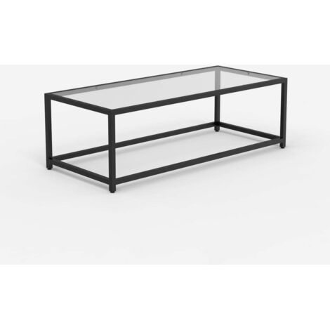 AHD AMAZING HOME DESIGN Mesa de centro rectangular de metal con tablero de cristal Berillo - Negro