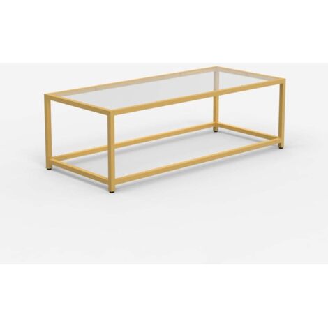 Mesa de centro rectangular de metal con tablero de cristal Berillo - Oro