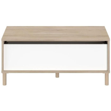 Mesa de centro - Rectangular - Decoración blanca / Roble - Superficie elevable - 4 patas - 100,8 x 43,6 x 50 cm