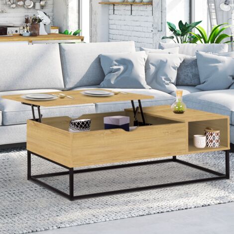 Mesa de centro rectangular elevable DETROIT con armarios de diseño industrial