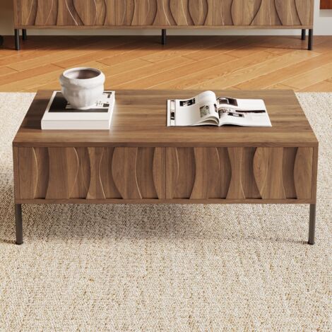 Mesa de centro - rectangular - estilo retro - 105x55x41 cm - MDF, tableros aglomerados - Naturel