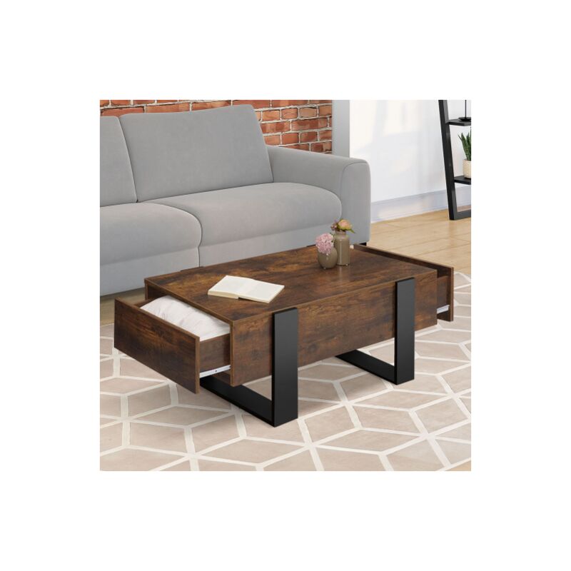 Mesa de centro rectangular phoenix con cajones, 100 cm, madera envejecida y negra