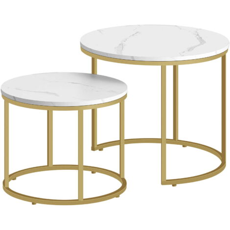 Mesa de centro redonda 2 piezas - patas mármol / oro