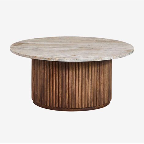 Mesa de centro redonda Ø90 cm en mármol y madera de mango Giselda SKLUM             