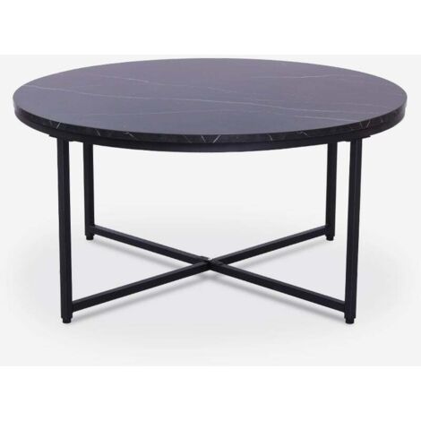 Mesa de centro redonda de 80 cm de metal y tablero efecto mármol Sulley - Negro