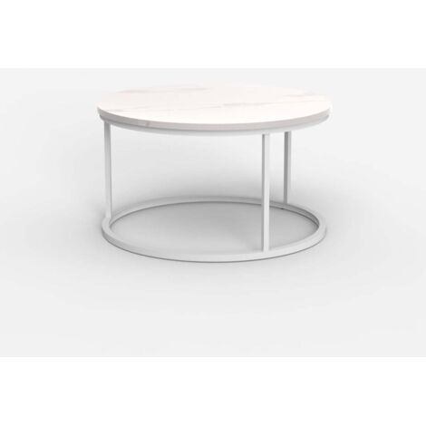Mesa de centro redonda de 80 cm efecto mármol moderna Ossidiana - Blanco