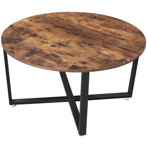 Mesa de centro redonda de 88 cm de diámetro para salón estilo industrial estructura de metal duradera fácil de montar para salón dormitorio rústico marrón 120001006