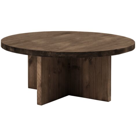 DECOWOOD Mesa de centro redonda de madera maciza acabado nogal de Ø60cm