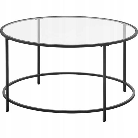 Mesa de centro redonda de vidrio y acero negro para salón