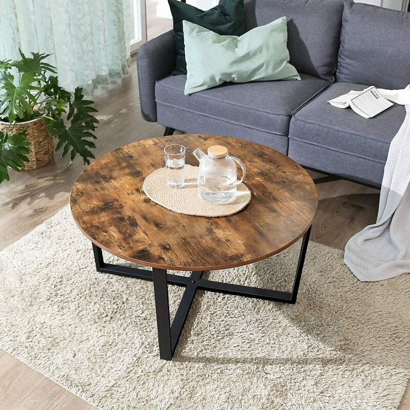 

Mesa de Centro Redonda, Mesa de Café de Estilo Industrial, Estructura Metálica Duradera, Fácil de Montar, para Salón, Dormitorio, Marrón Rústico