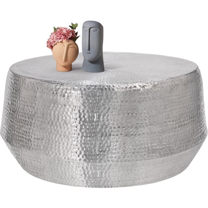 

Mesa de centro redonda mesita auxiliar plata tablero decorativo oriental 90x45cm