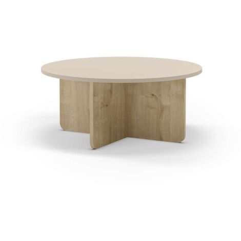 Mesa de centro redonda modelo Noe acabado crema/roble, 38cm(alto) 80cm(ancho) 80m(fondo).