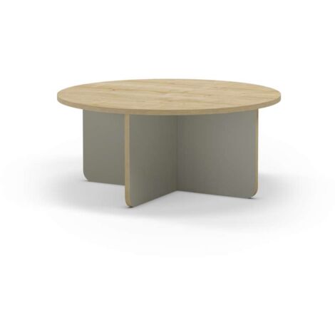 Mesa de centro redonda modelo Noe acabado roble/verde, 38cm(alto) 80cm(ancho) 80m(fondo).