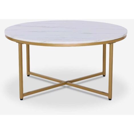 Mesa de centro redonda moderna de 90 cm de metal y efecto mármol Sulley+ - Cobre