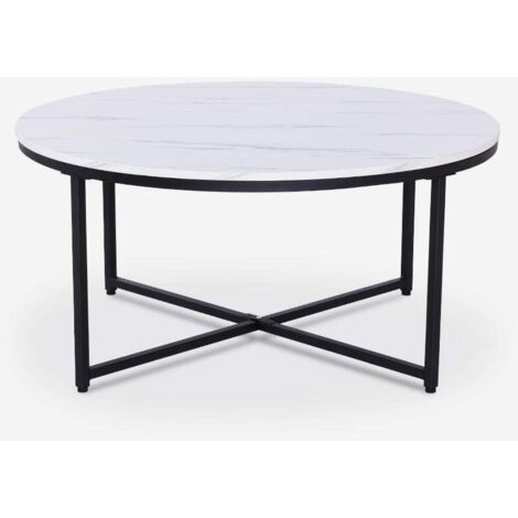 Mesa de centro redonda moderna de 90 cm de metal y efecto mármol Sulley+ - Negro