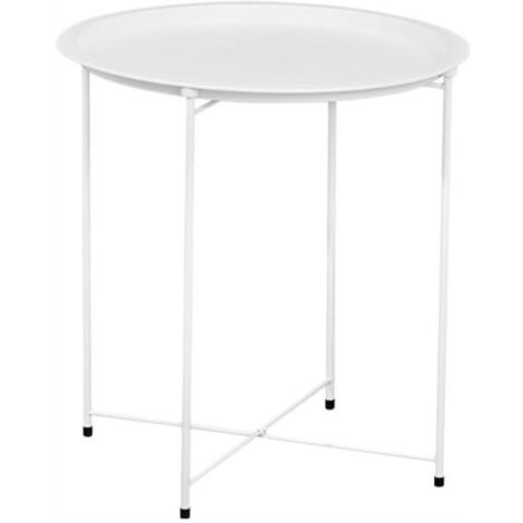 Mesa de centro redonda moderna, estructura de hierro macizo, 47 x 47 x 50 cm, color blanco