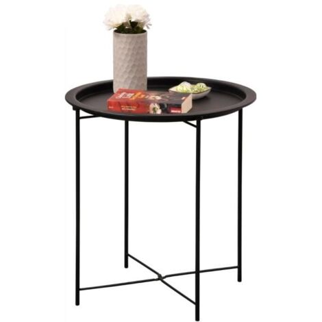 Mesa de centro redonda moderna, estructura de hierro macizo, 47 x 47 x 50 cm, color negro