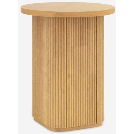 Mesa de centro redonda para salón 45x55cm de madera acanalada negra Quid - Natural