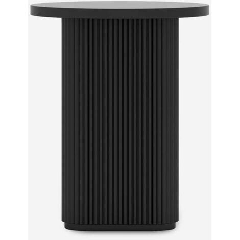 Mesa de centro redonda para salón 45x55cm de madera acanalada negra Quid - Negro