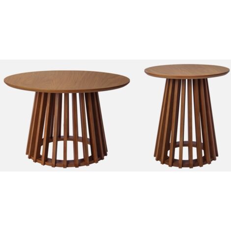 Mesa de centro redondas de efecto madera y abeto, set de 2