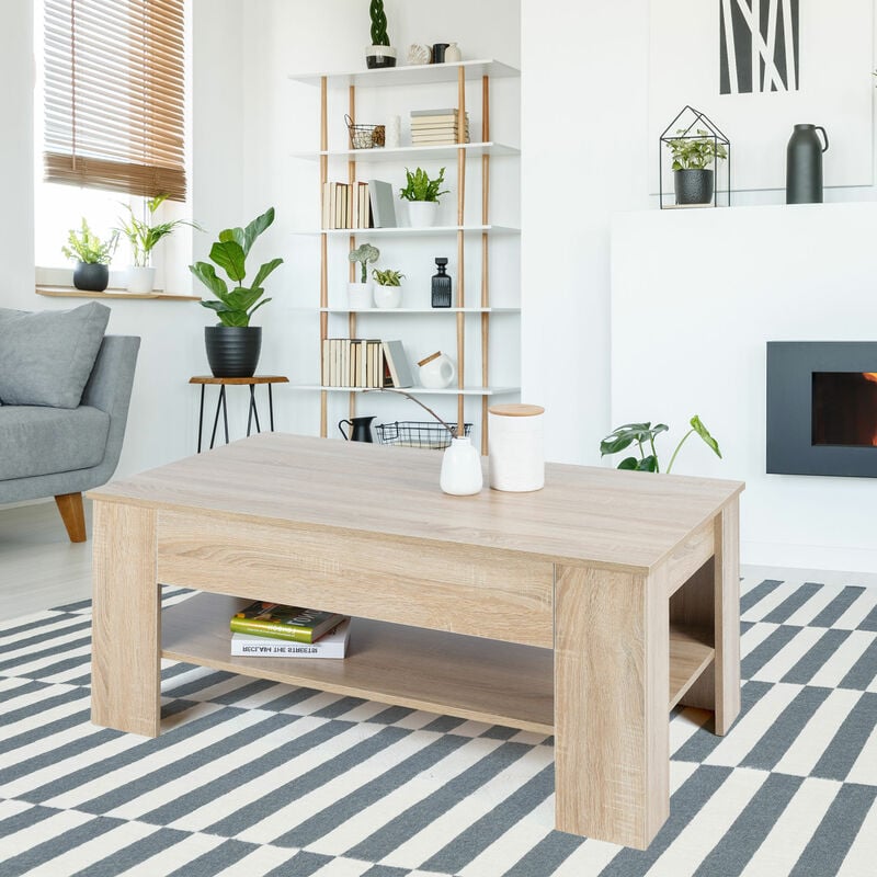 

Mesa de centro roble sonoma con cajón mueble auxiliar salón moderna 110x65x48 cm