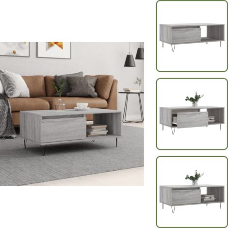 Mesa de centro Sonoma - vidaXL Mesa de centro madera contrachapada gris Sonoma 90x50x36,5 cm - Mesa de centro moderna