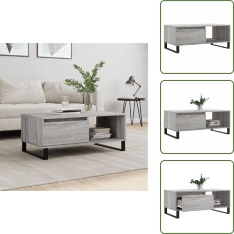 Mesa de centro Sonoma - vidaXL Mesa de centro madera contrachapada gris Sonoma 90x50x36,5 cm - Mesa de centro moderna