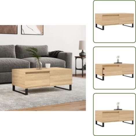Mesa de centro Sonoma - vidaXL Mesa de centro madera contrachapada roble Sonoma 90x50x36,5 cm - Mesa de centro con cajón