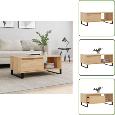 Mesa de centro Sonoma - vidaXL Mesa de centro madera contrachapada roble Sonoma 90x50x36,5 cm - Mesa de centro con patas de metal