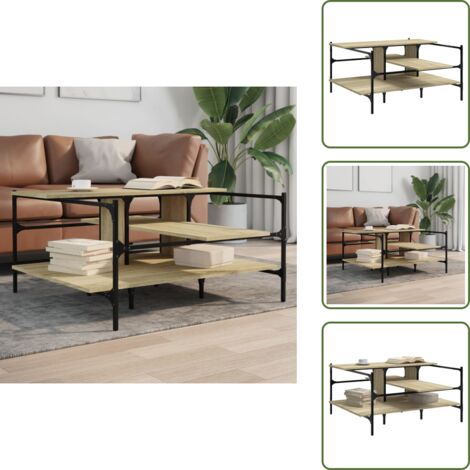 Mesa de centro Sonoma - vidaXL Mesa de centro madera ingeniería roble Sonoma 100x100x48,5 cm - Mesa de centro con patas de acero