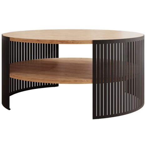 Mesa de centro Sordore 102, Negro + Roble dorado artesanal, 40x0x0cm, Diámetro: 75, Aglomerado laminado, Redonda