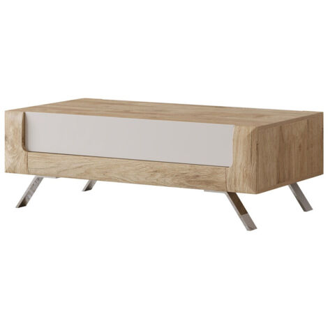 Mesa de centro Sovera 108, Roble dorado + Gris claro, 44x65x110cm, Diámetro: 0, Aglomerado laminado, Angular