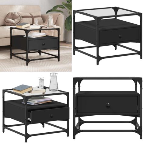Mesa de centro superficie de vidrio acero negro 50x50x45 cm - Mesa de salón - Mesa de centro de vidrio