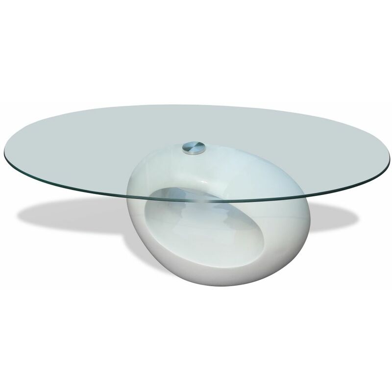 

Mesa de centro superficie ovalada de vidrio blanco brillante