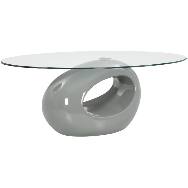 

Mesa de centro superficie ovalada de vidrio gris brillante