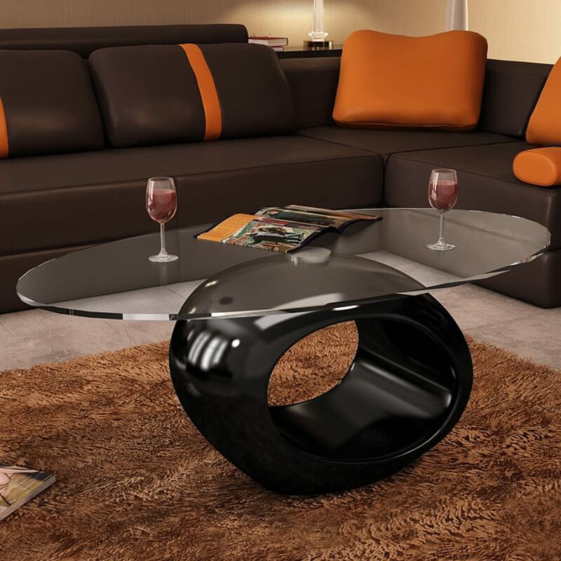 

Mesa de centro superficie ovalada de vidrio negro brillante