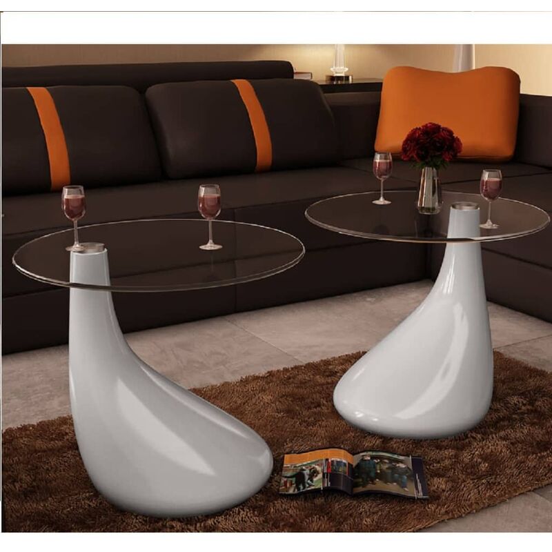 

Mesa de centro superficie redonda vidrio blanco brillante 2 uds - Blanco