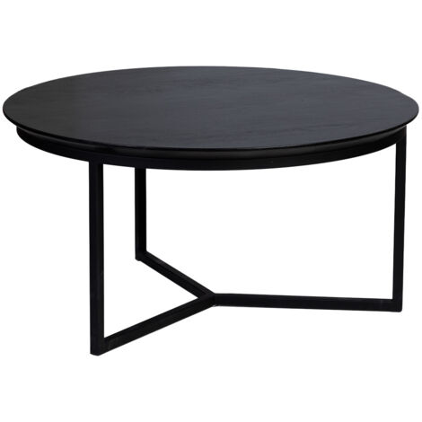 Mesa de centro, tablero de mango negro y patas de hierro 80x80x40h cm