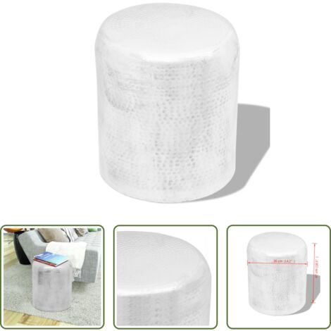 Mesa de centro -  Taburete/mesa de centro de aluminio martillado plateado