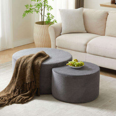 Mesa de centro tapizada multifuncional conjunto de dos piezas cojines redondos tapizados no requiere montaje tela color gris