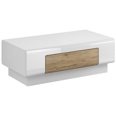Mesa de centro Torsone 111, Blanco + Blanco brillante + Roble sanremo, 39x60x110cm, Diámetro: 0, Aglomerado laminado, Angular