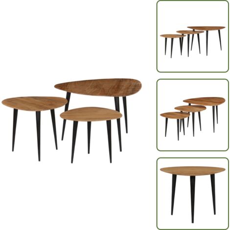 Mesa de centro triangular - vidaXL Juego de mesas de centro 3 unidades madera maciza de acacia - Mesa de centro apilable