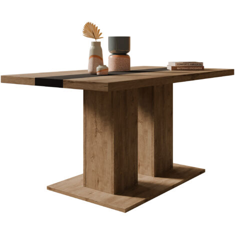 Mesa de centro Tucson 147, Roble de lefkada + Negro, 53x60x110cm, Diámetro: 0, Aglomerado laminado, Angular