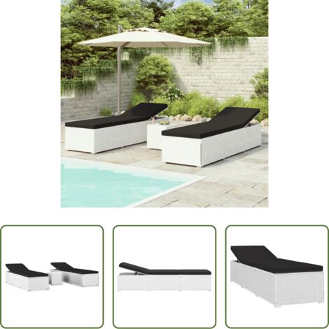 Mesa de centro -  Tumbonas de jardín y mesita 3 piezas ratán sintético blanco