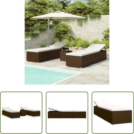 Mesa de centro -  Tumbonas de jardín y mesita 3 piezas ratán sintético marrón
