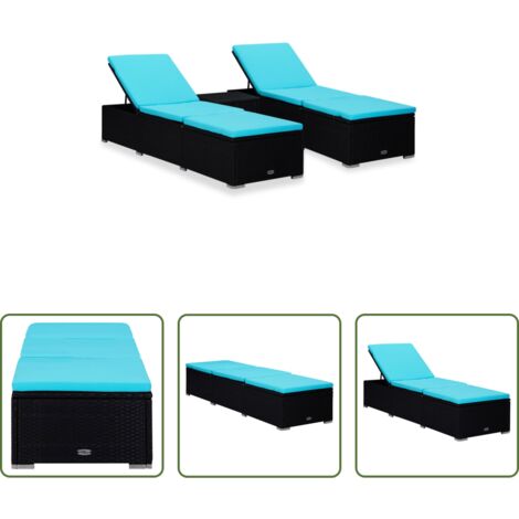 Mesa de centro -  Tumbonas de jardín y mesita 3 piezas ratán sintético negro